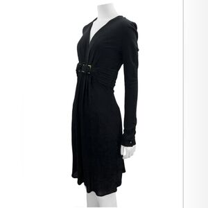 Gucci Long Sleeve Black V-Neck Dress with Decorative Buckle